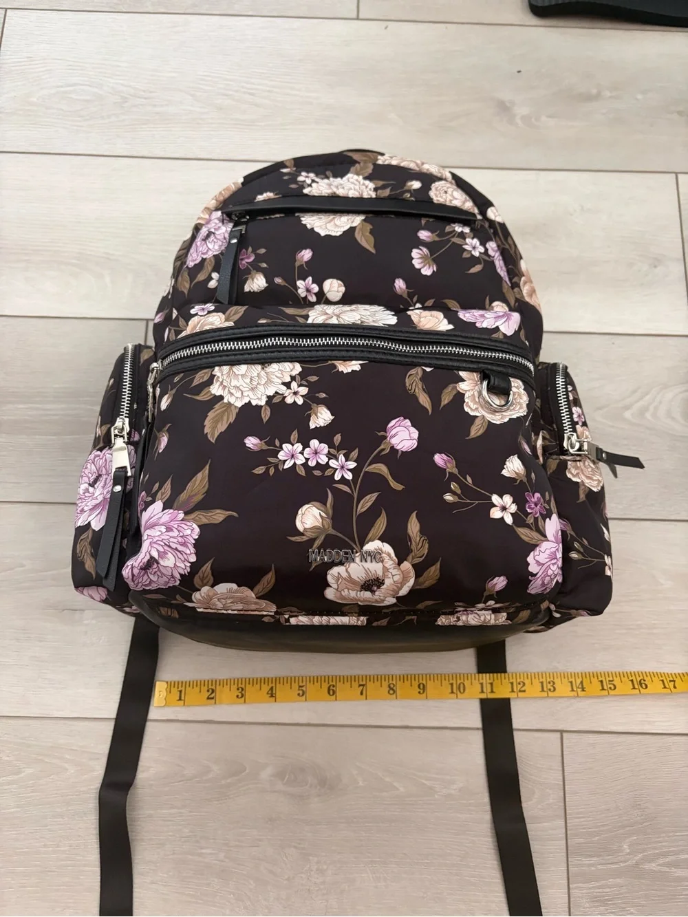 NWOT Madden NYC Black Floral Backpack with Pink & Cream Flowers